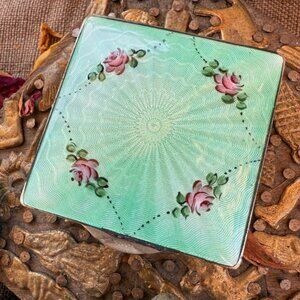Antique SIlver Guilloche Enamel Compact